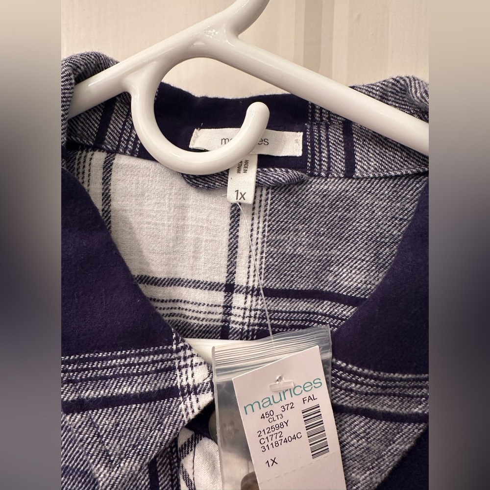 NWT Maurice’s Plaid Button-Up Shirt - Blue and White - Picture 2 of 2